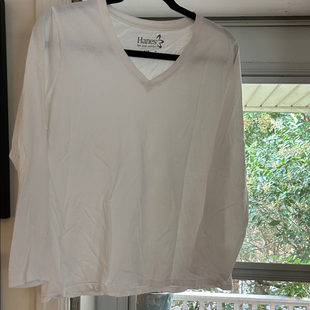 Hanes Classic White V-Neck Shirt